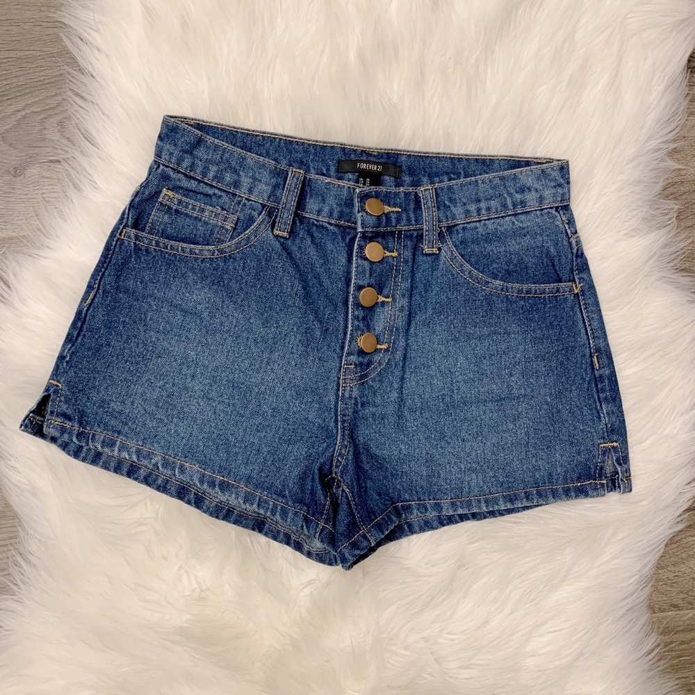 Forever 21 High Waisted Button Front Denim Shorts - Picture 1 of 14